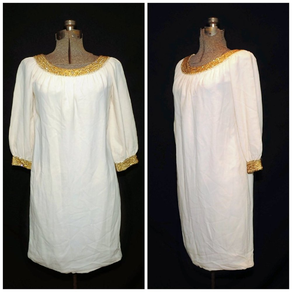 VTG 60's Frost Bros. Ivory Heavy Crepe Shift M/L